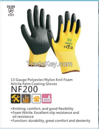 13 Gauge Polyester/Nylon Knit Foam Nitrile Palm Coated gloves
