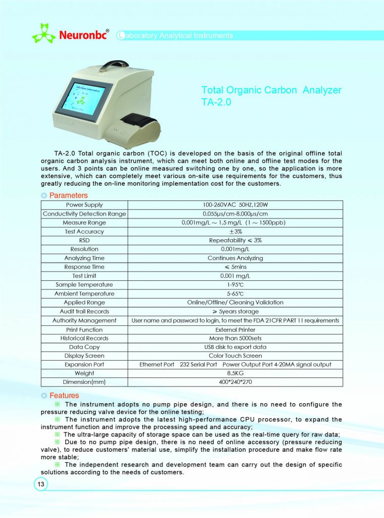 online and multi point  monitoring system Total Organic Carbon Analyzer    TA-5.0