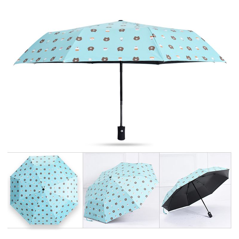 Stock Automatic custom brown bear UV colorful fold umbrella suppliers