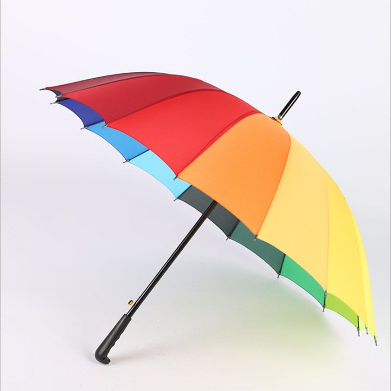 16K rainbow straight umbrella auto open Gradual Color customized Straight-pole promotional advertising with print logo in stock