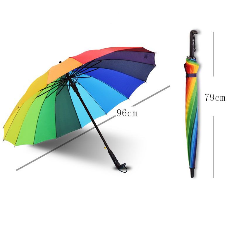 16K rainbow straight umbrella auto open Gradual Color customized Straight-pole promotional advertising with print logo in stock