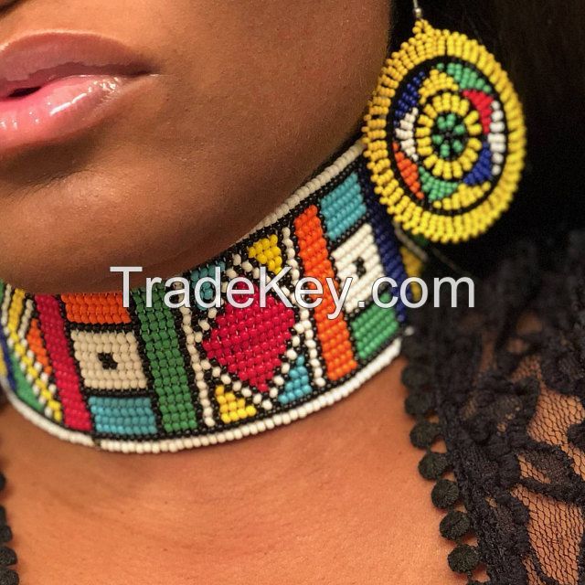 zulu tie tribal Ethnic Style African Necklace, Beaded Bib Necklace Ties necklaces tribal handmade