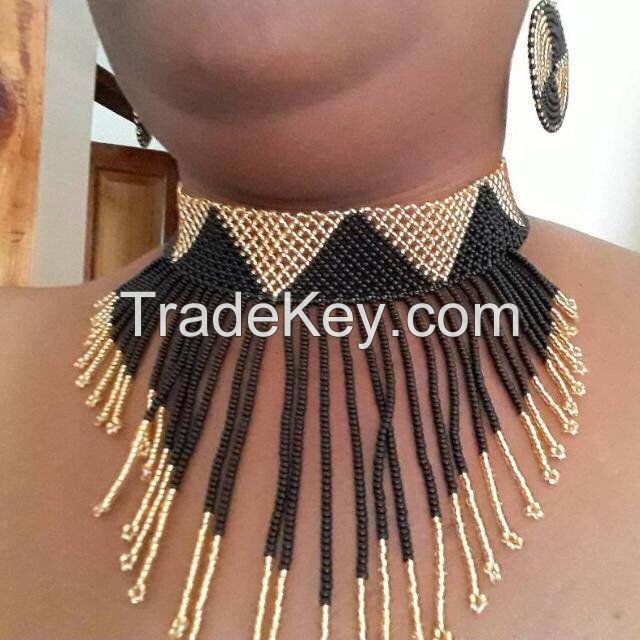 zulu tie tribal Ethnic Style African Necklace, Beaded Bib Necklace Ties necklaces tribal handmade