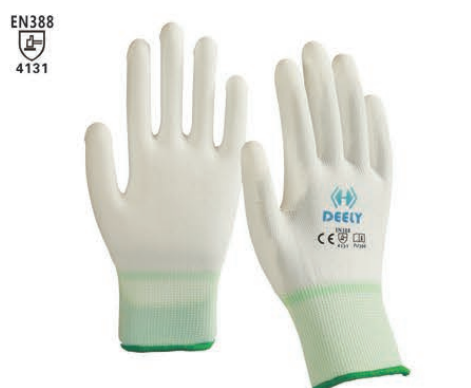 13 gauge white polyester knit white PU palm coating gloves