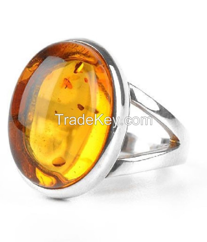 Amber Ring - Sterling Silver Ring - Semi precious Stone Ring