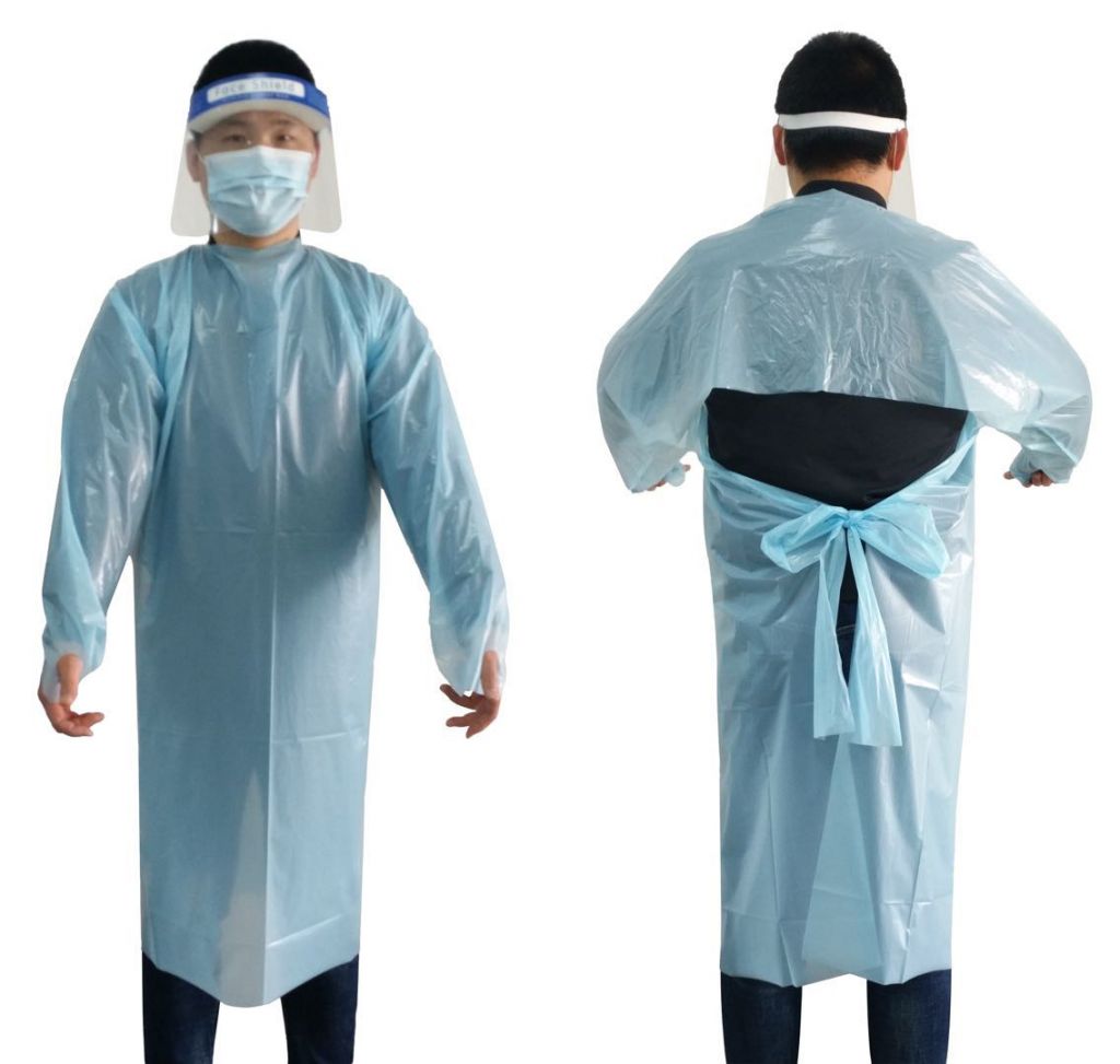 Disposable CPE gown with tumb loop/Disposable CPE apron with sleeves