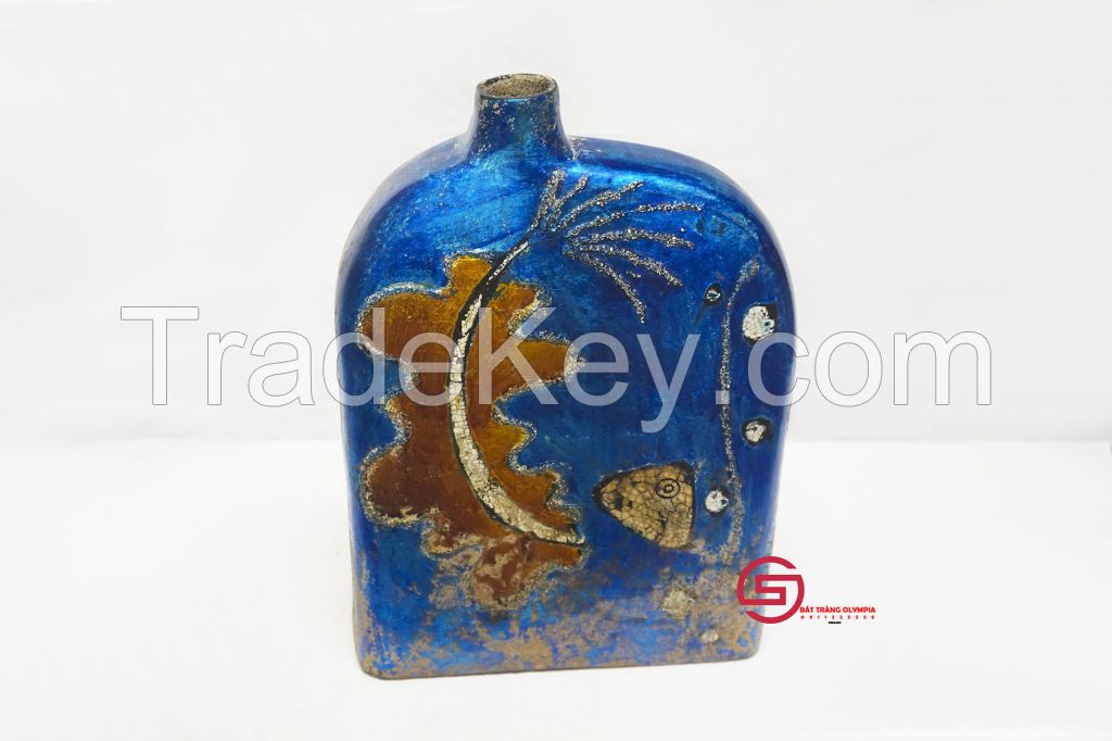 Lacquer ceramics vase, Golden mosaic and eggshell on lacquer background - Bat Trang Olympia