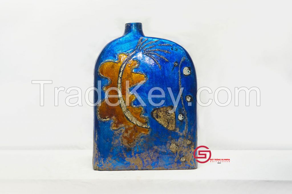 Lacquer ceramics vase, Golden mosaic and eggshell on lacquer background - Bat Trang Olympia