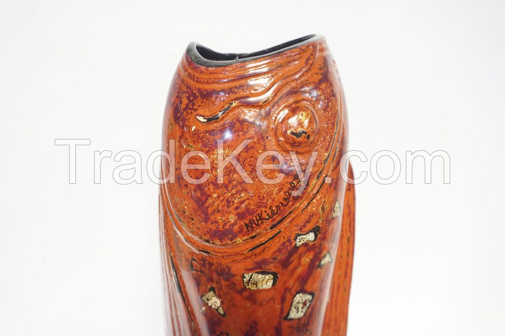 Lacquer flower vase, Big mouth fish shape - Bat Trang Olympia