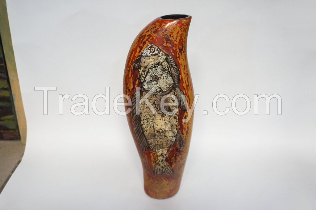 Lacquer vases , fish picture, Silver mosaic and eggshell - Bat Trang Olympia