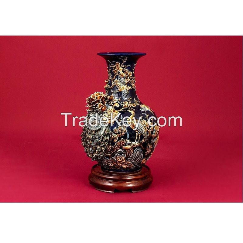 Cracked enamel, blue ceramic vase  - Bat Trang Olympia