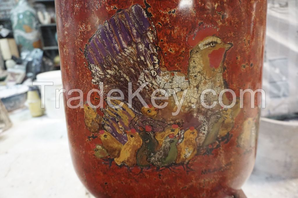Lacquer flower vase, Big size, Silver mosaic and eggshell on lacquer background - Bat Trang Olympia