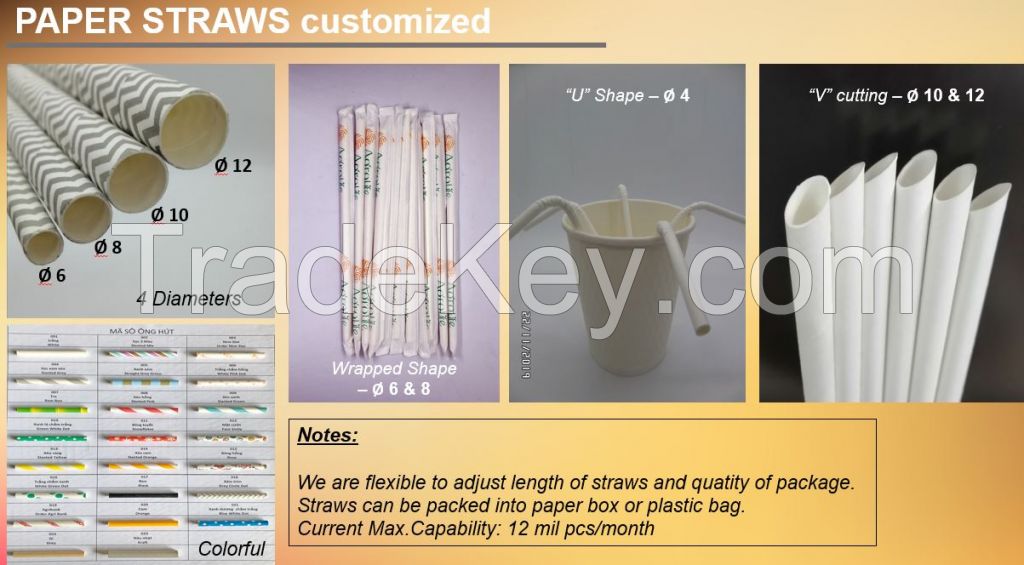 Viet Nam paper straws from sugarcane fiber global standard quality 8mm White Color