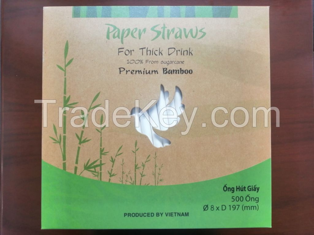 Viet Nam paper straws from sugarcane fiber global standard quality 8mm White Color