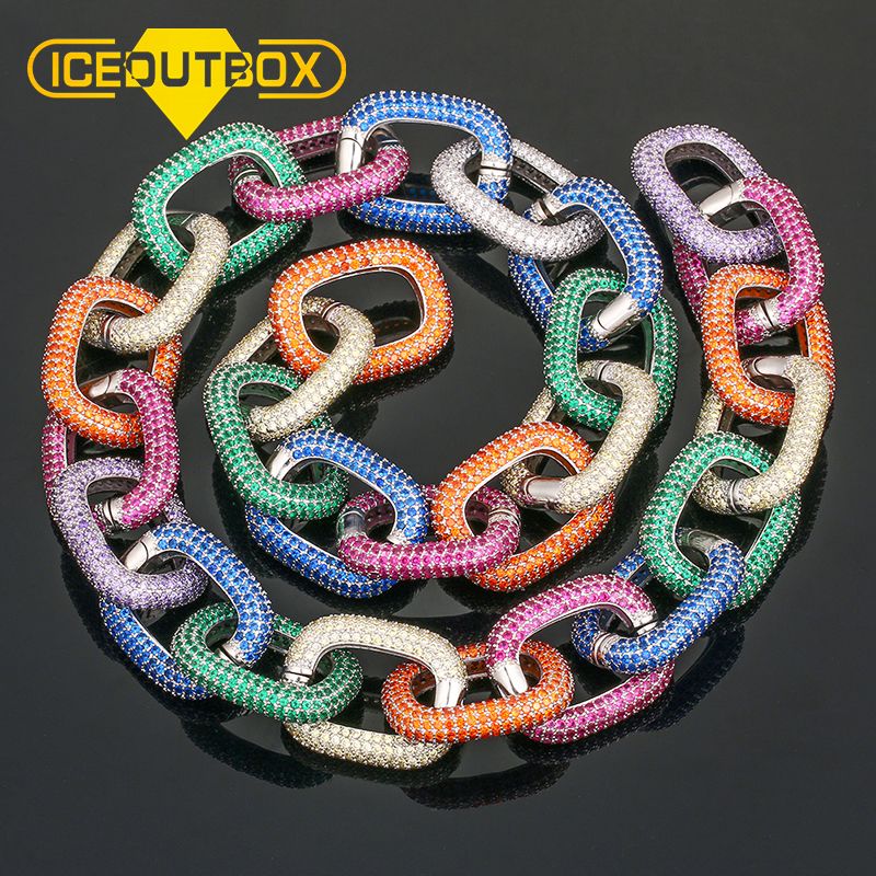 New Style Customized Buckle Colorful Shape HipHop Chain White Gold Plated Iced Out Necklace For Men