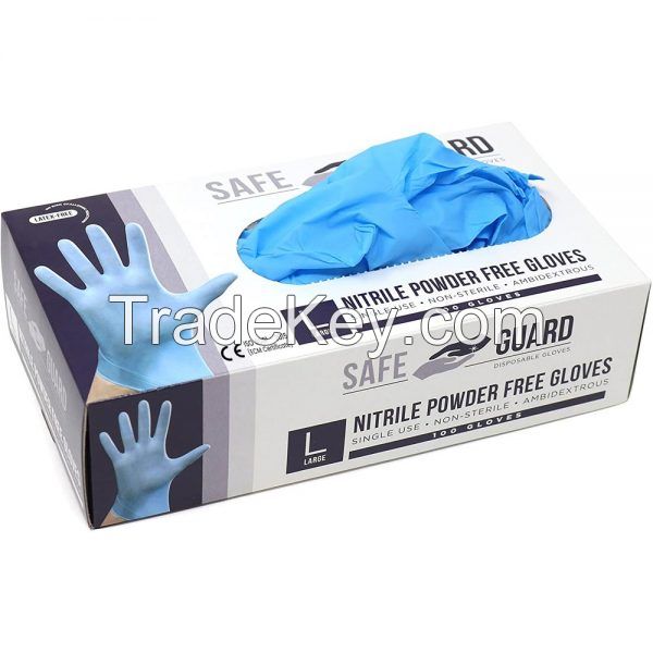 SAFEGUARD Nitrile Powder Free Gloves, Blue, box/100 gloves