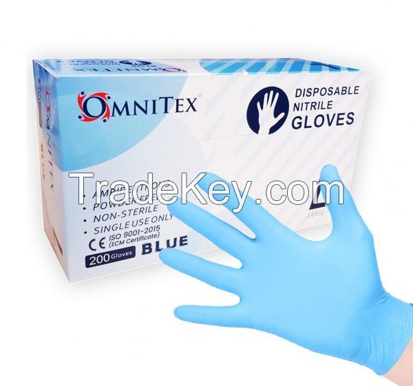 Blue Nitrile Gloves Powder Free. 200 gloves / box