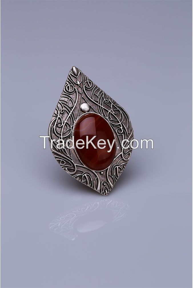 Agate Stone Silver Plated Magnet Brooches