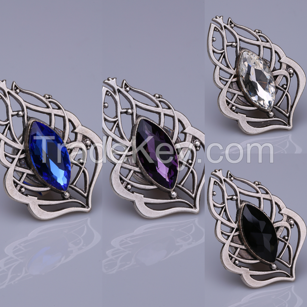 Black Crystal Stone Silver Plated Magnet Brooches