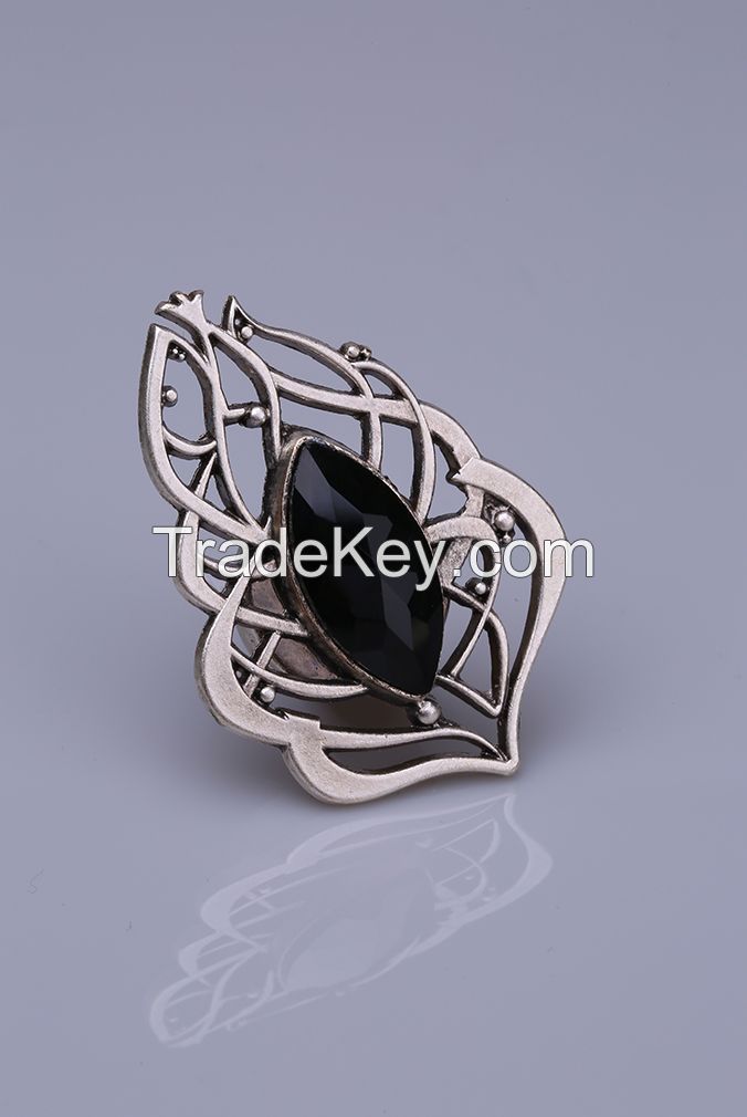 Black Crystal Stone Silver Plated Magnet Brooches