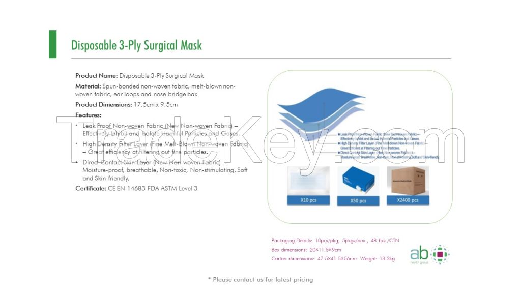 3 Ply Disposable Surgical Mask High Quality