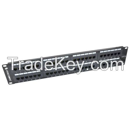 CAT.6 UTP 2U 48 Port Patch Panel With Support Bar, 180 Degree