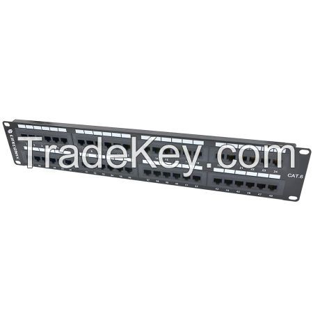 CAT.6 UTP 2U 48 Port Patch Panel With Support Bar, 180 Degree