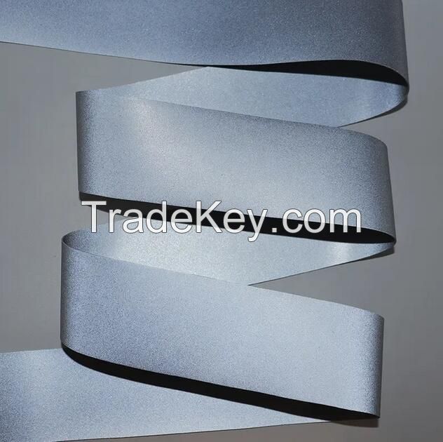 Double Side Reflective Silver Grey Polyester and Spandex Reflective Strech Elastic Fabric Tape