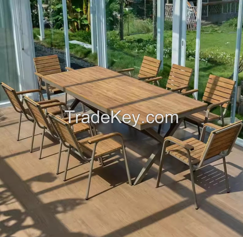 High Quality Outdoor Vineyard Patio Furniture Aluminum Dining Set with Table and Chair for Garden Brown