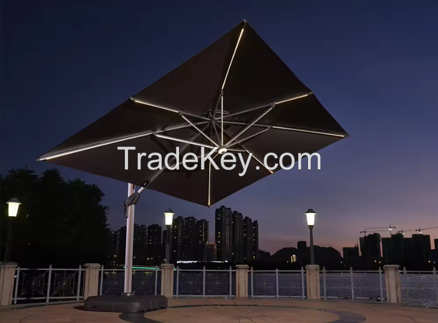 High Quality Outdoor Parasol 3X3M LED Solar Roman Umbrella Aluminum Frame Sunshade Garden Patio Umbrella