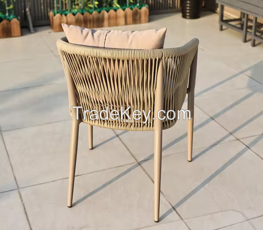 Factory direct sale outdoor garden furniture rope chairs patio balcony villa dining table and chair 8pcs