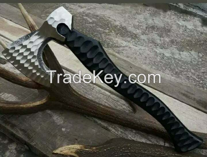 CUSTOM HANDMADE STAINLESS STEEL FORGED VIKING AXE WITH LEATHER SHEATH