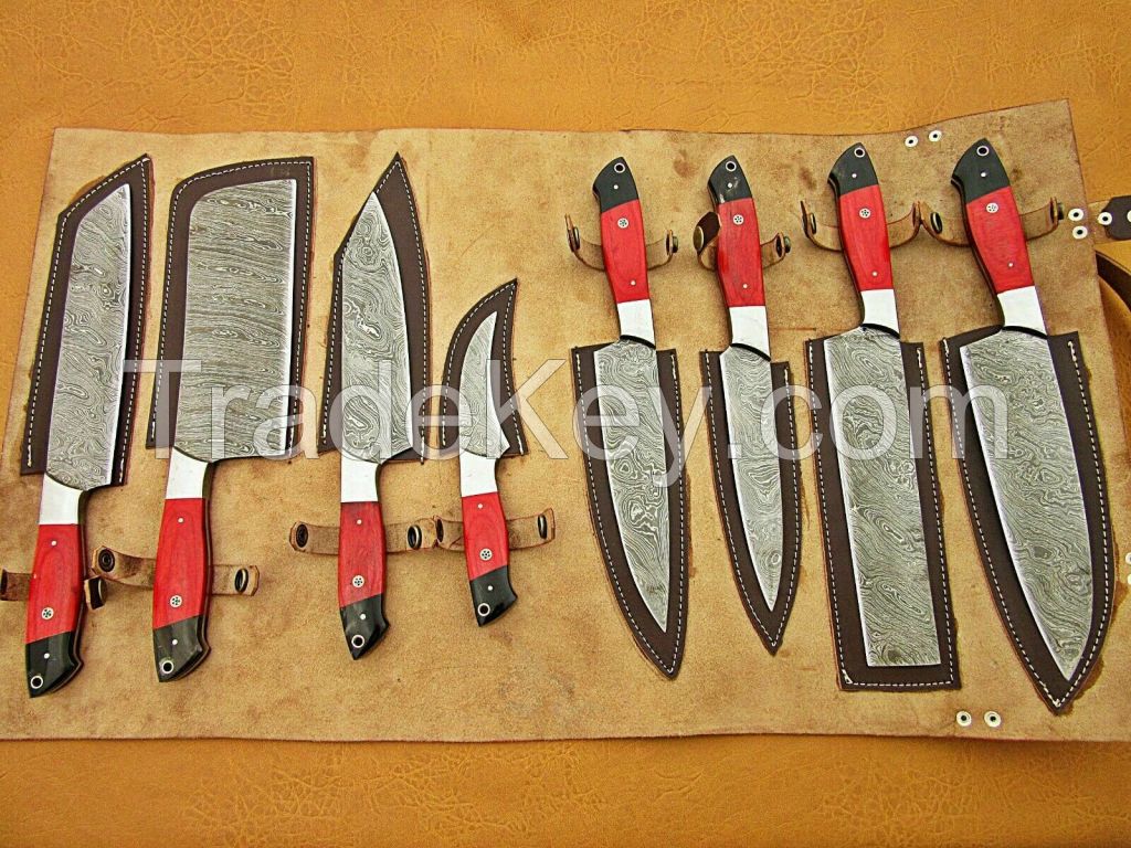 custom handmade damascus steel kitchen knives set