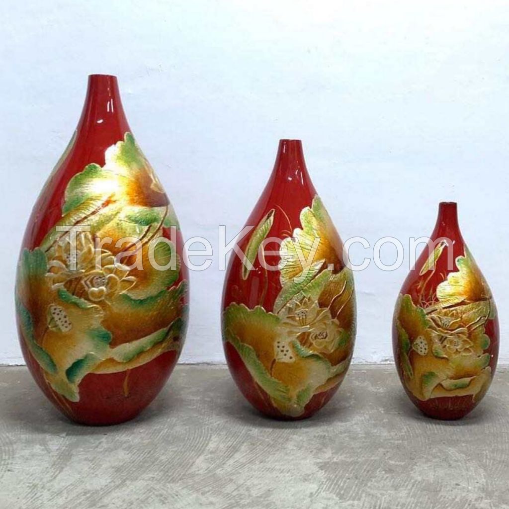 Eco-friendly Lacquer Spun Bamboo Vase Decorating Vase For Wholesale Made In Vietnam