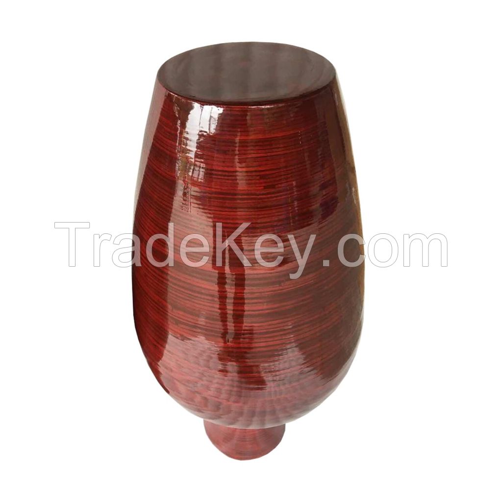 Red tall spun bamboo floor vase