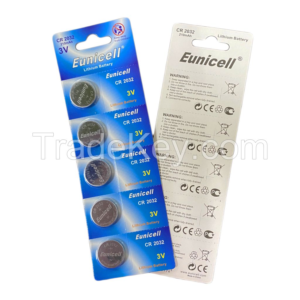 Eunicell 5 Pcs Blister Card Package Lithium Button Cell Battery Cr2032