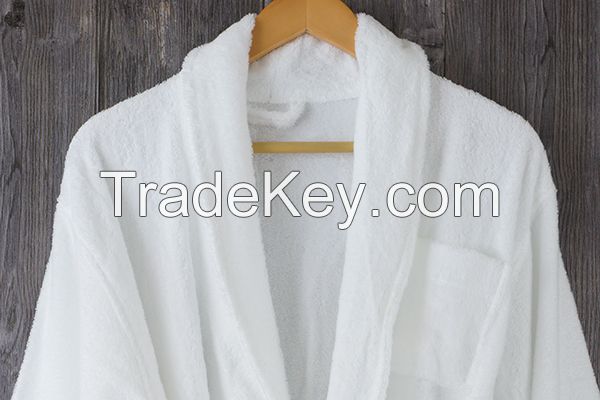 Terry 100% cotton bathrobe shawl collar white long hotel