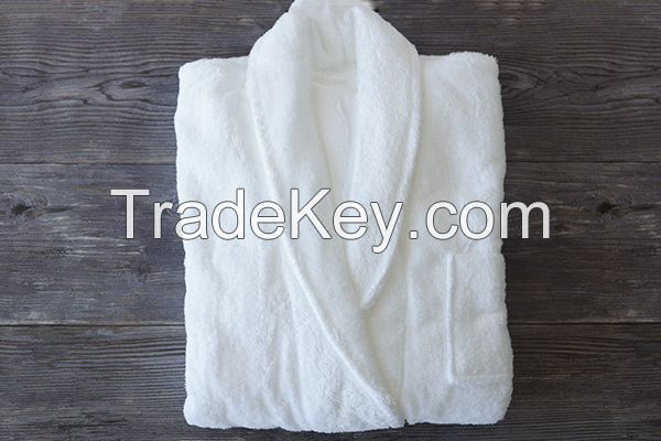 Terry 100% cotton bathrobe shawl collar white long hotel