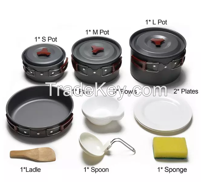 Hot sale cheap 4-6 person Portable Alloy Outdoor camping Cooking Set Cookware 