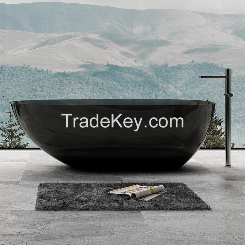 Promotional Specials Black Freestanding Solid Surface Clear Resin Transparent Bathtub Xa-8866t