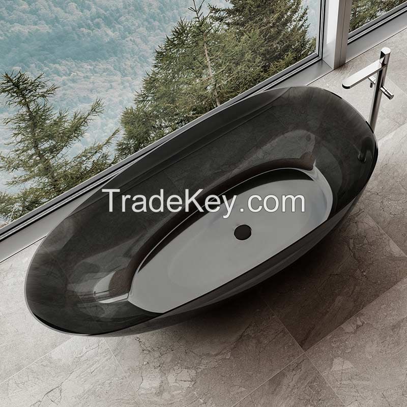 Promotional Specials Black Freestanding Solid Surface Clear Resin Transparent Bathtub Xa-8866t