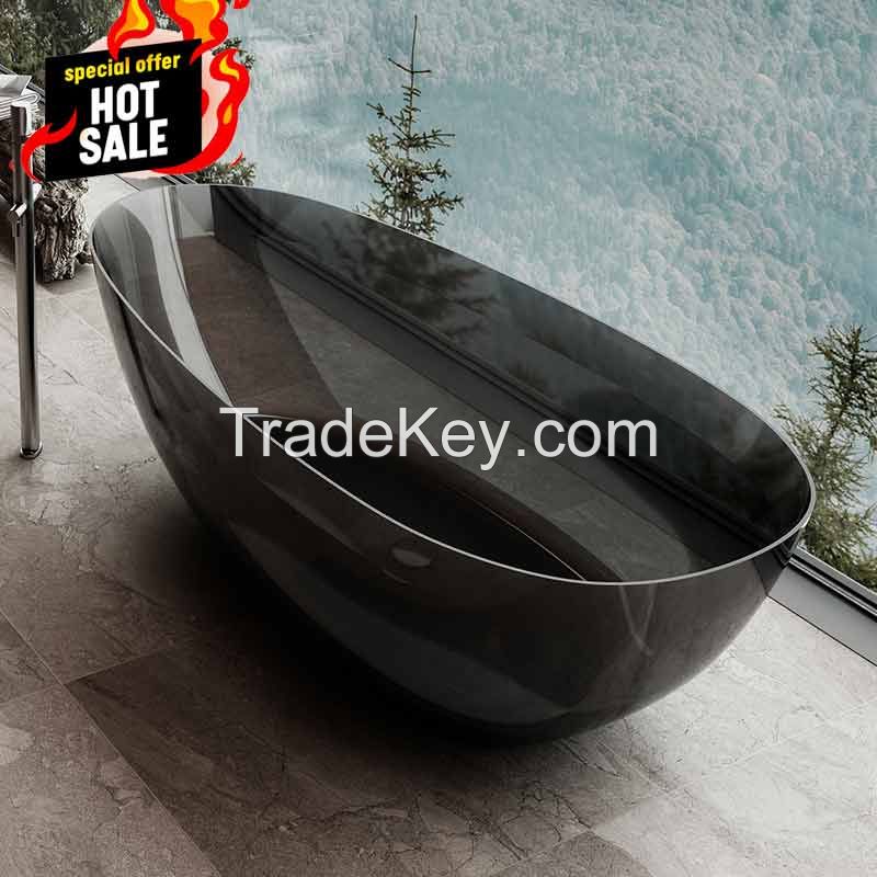 Promotional Specials Black Freestanding Solid Surface Clear Resin Transparent Bathtub XA-8866T