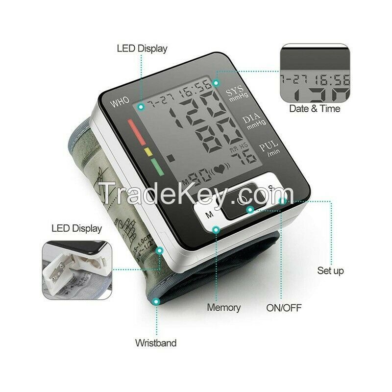 Smart electronic digital Wrist blood pressure Monitor Cuff Pulse Portable Tonometer Heart Rate