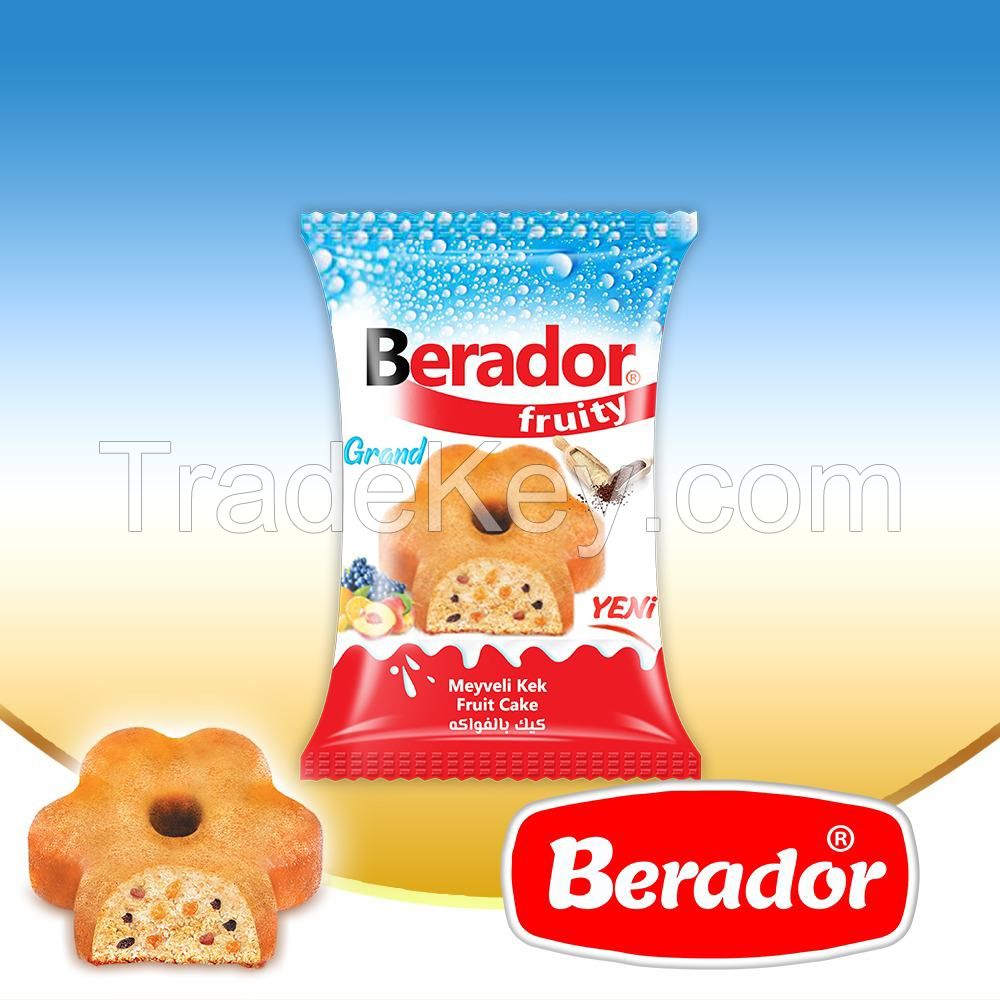 Berador milky white compound chocolate and coconut coated cake with milk sauce