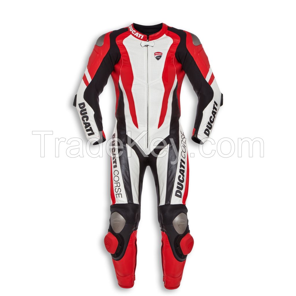 Motorcycle Red Motorbike Racing One Two Piece Leather SUIT Armour