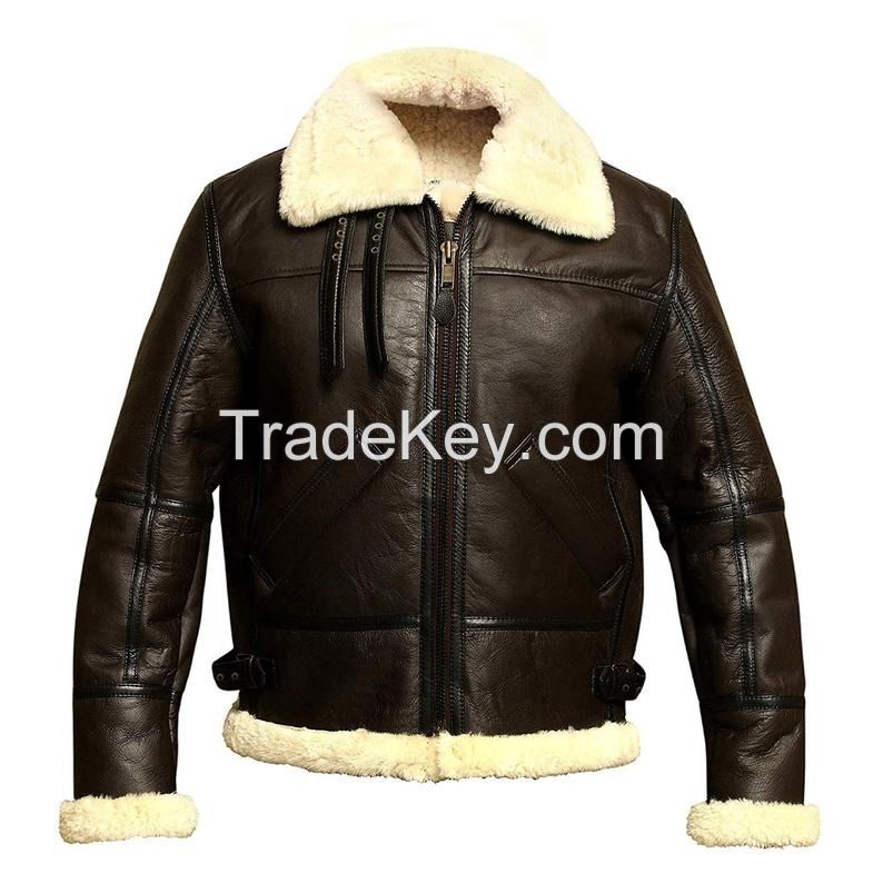 Leather fur aviator fashion jacket