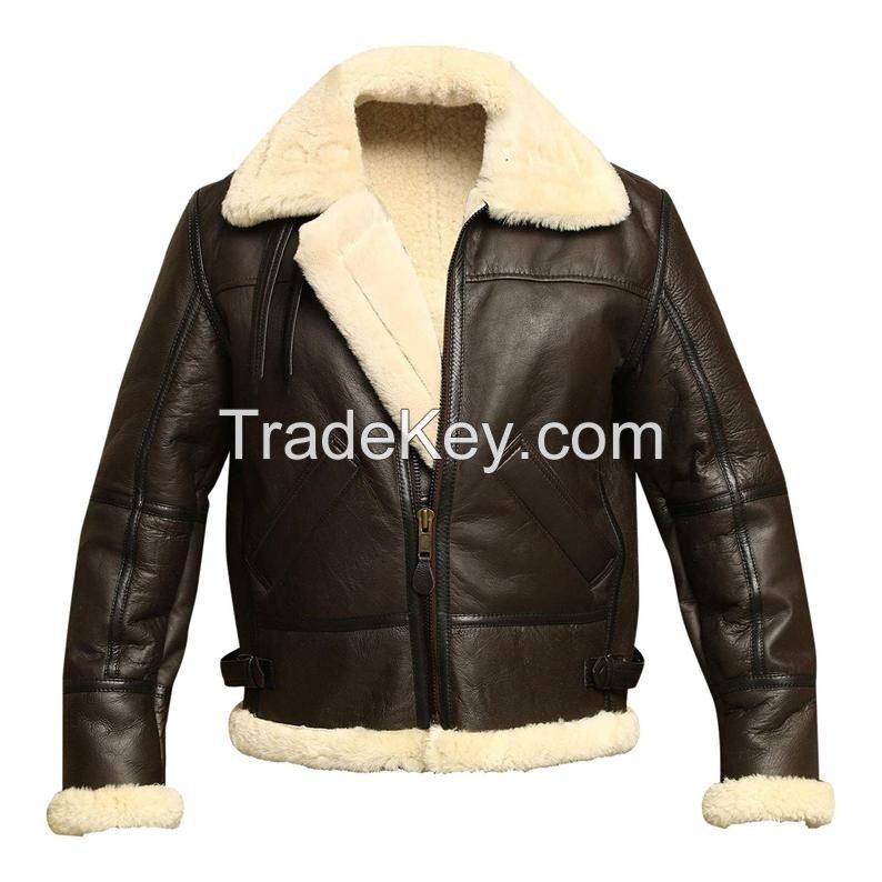 Leather fur aviator fashion jacket