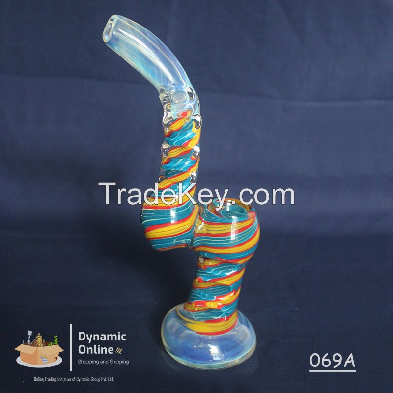 Cane Shaped Glass Smoking Bubbler with blue fumes