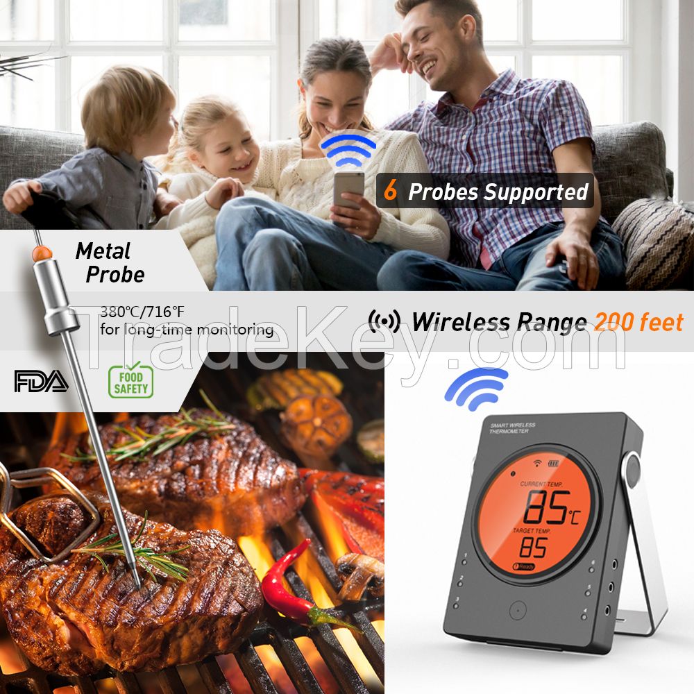 Professional Wireless Remote Cooking thermometer with Timer,Free APP control for Oven,Grill,Cooking,Candy,Kitchen  BBQ  Kitchen,Smoker Support WiFi Digital Connectivity