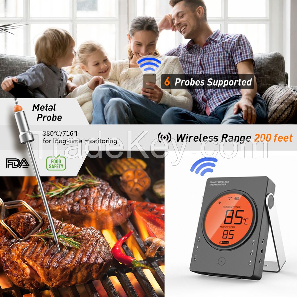 Professional Wireless Remote Cooking thermometer with Timer,Free APP control for Oven,Grill,Cooking,Candy,Kitchenï¼ŒBBQï¼ŒKitchen,Smoker Support WiFi Digital Connectivity